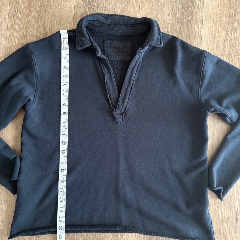 Frank & Eileen Tee Lab Navy Cotton Raw Hem V-Neck Sweatshirt LAB510TF Size S - Picture 5 of 7